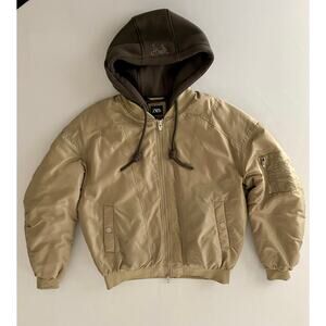 ZARA Khaki Bomber Jacket with Contrast Hood